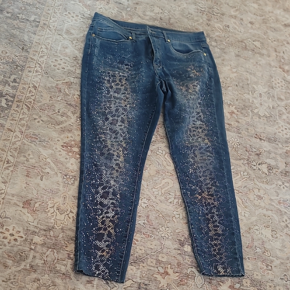 VENUS Blue Metalic/Sparkle Zip front Skinny Jeans  Size 12